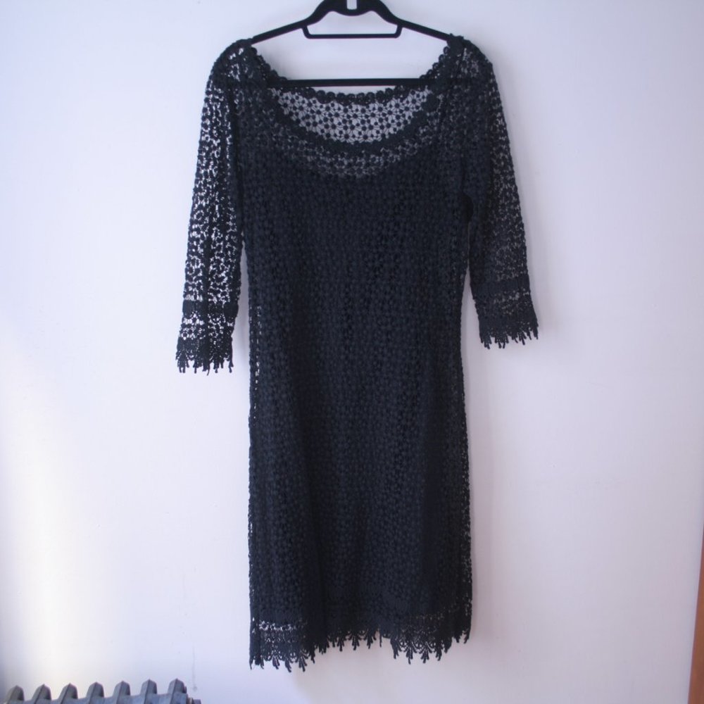 Studio M Black Crochet 100% Silk 100% Cotton Dress Summer Natural Fibers Size M